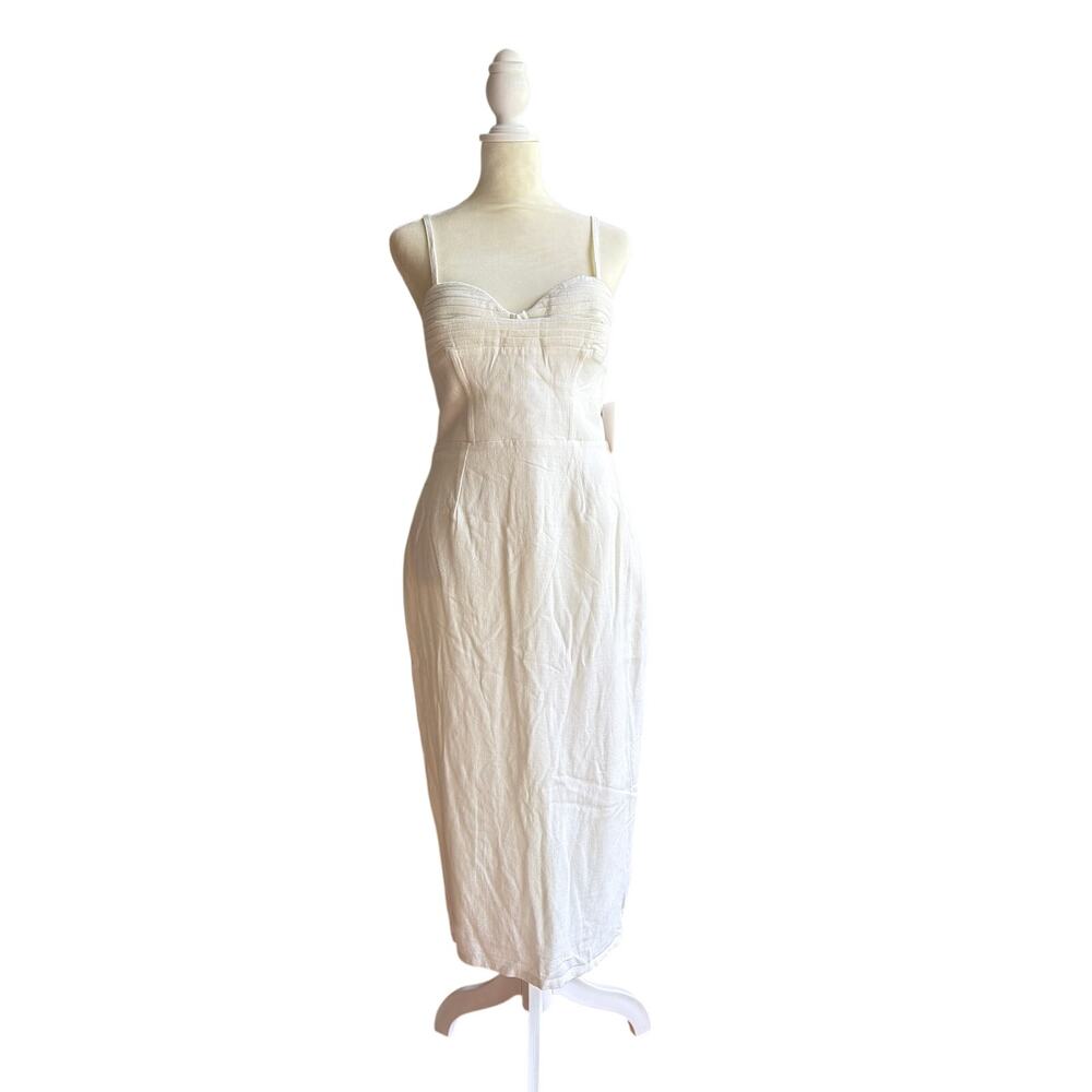 Women's Medium Ivory Private Retreat Linen Blend Midi Dress JLUXLABEL